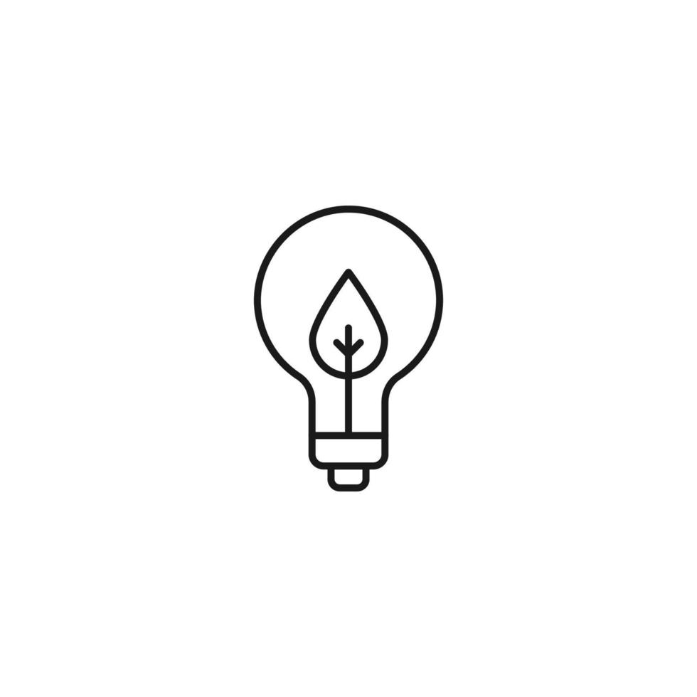 Ecology, nature, eco-friendly concept. Outline symbol drawn with black thin line. Suitable for adverts, packages, stores, web sites. Vector line icon of leaf inside of lamp