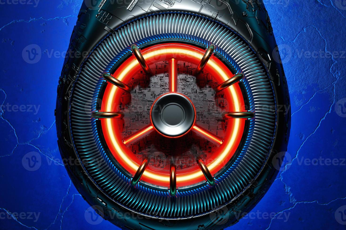 Part of rocket on the turbine  on black background, 3d illustration.futuristic part of a spacecraft turbine photo