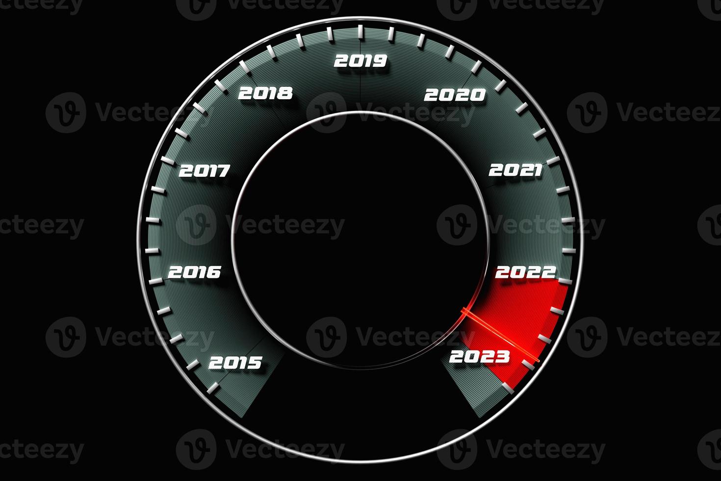 3D illustration close up black speedometer with cutoffs 2022,2023. The concept of the new year and Christmas in the automotive field. Counting months, time until the new year photo