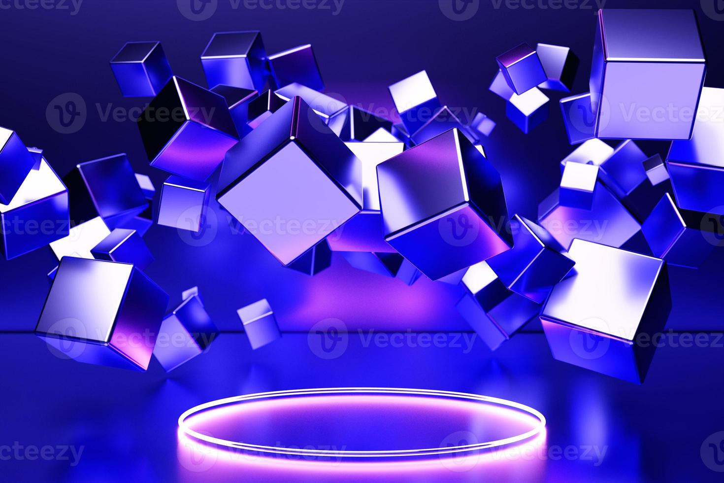 3d illustration of a  purple   podium on monocrome  background. Empty pedestal for award ceremony photo