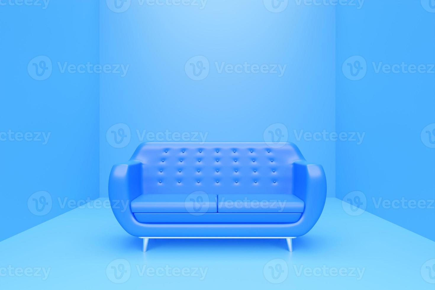 Blue luxury sofa for modern living room or living room with one object in monochrome room, realistic design, 3D illustration photo