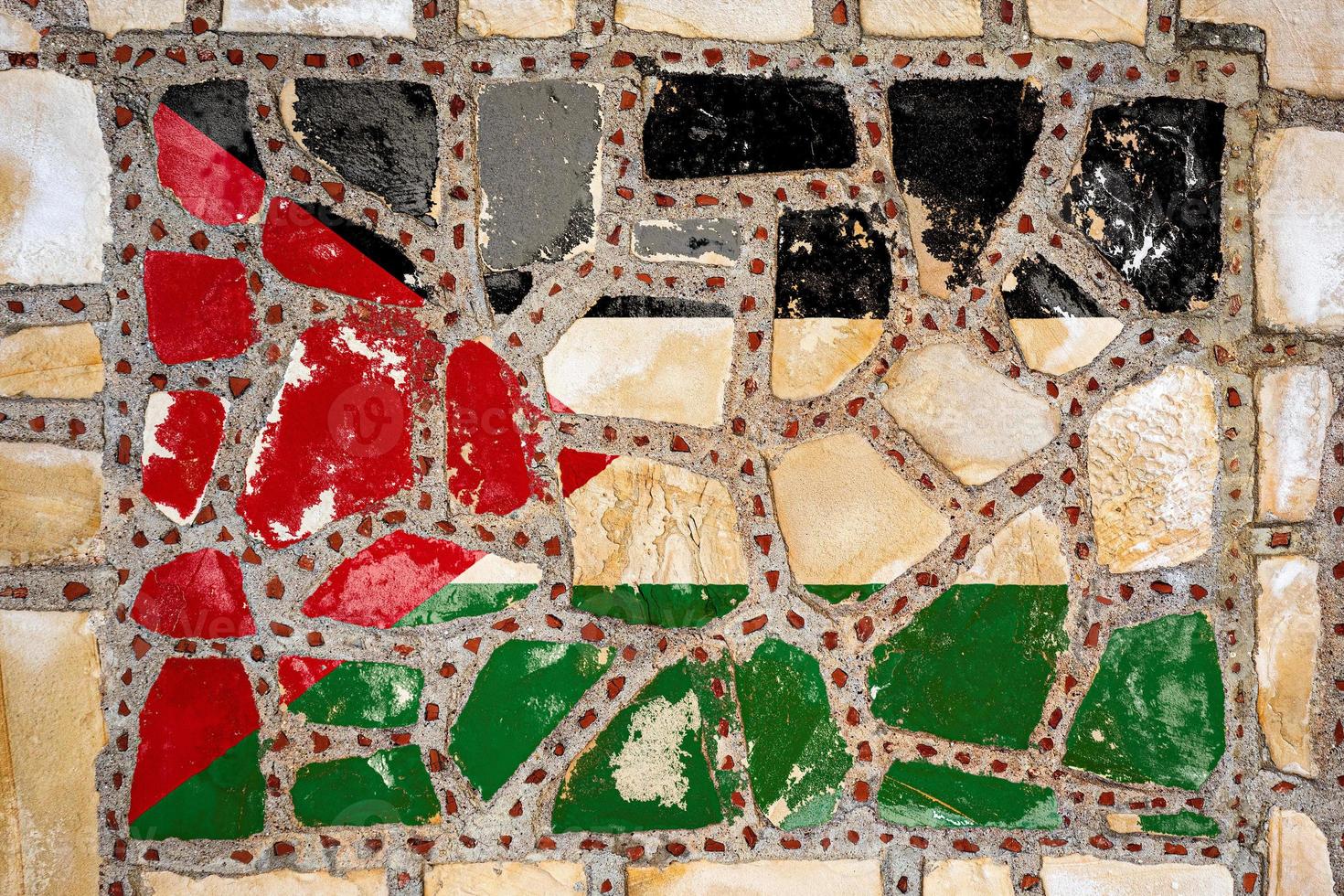 National flag of Jordan on stone  wall background. Flag  banner on  stone texture background. photo