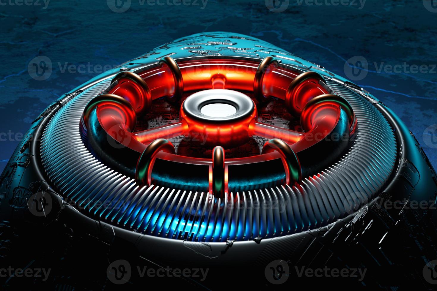 Part of rocket on the turbine  on black background, 3d illustration.futuristic part of a spacecraft turbine photo