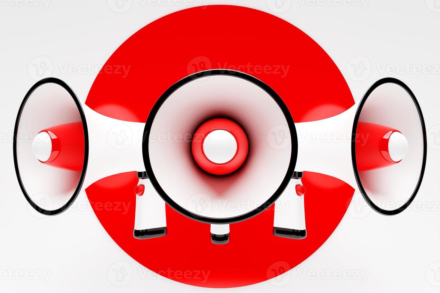 Megaphone speaker or megaphone loudspeaker, realistic 3d illustration. Modern isolated megaphone loudspeaker with buzzer and handle, lifeguard emergency signal and speakerphone for announcements photo