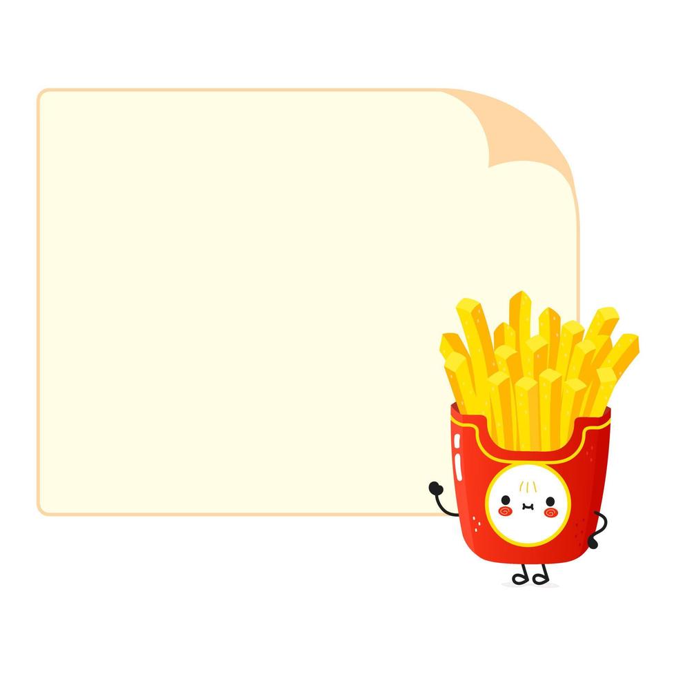 Cute funny french fries poster character. Vector hand drawn cartoon kawaii character illustration. Isolated white background. French fries poster
