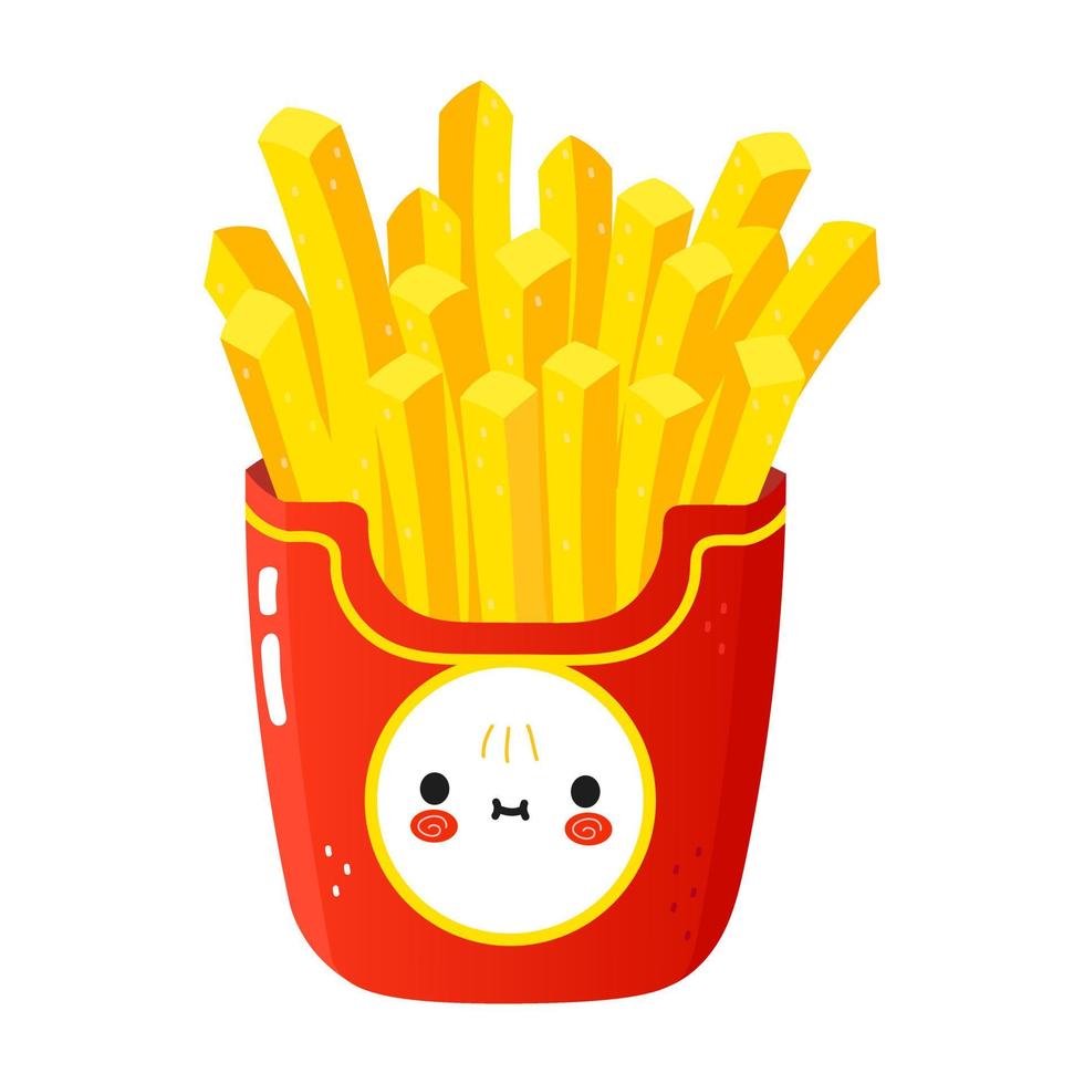 Cute funny french fries character. Vector hand drawn cartoon kawaii character illustration icon. Isolated on white background. French fries character concept