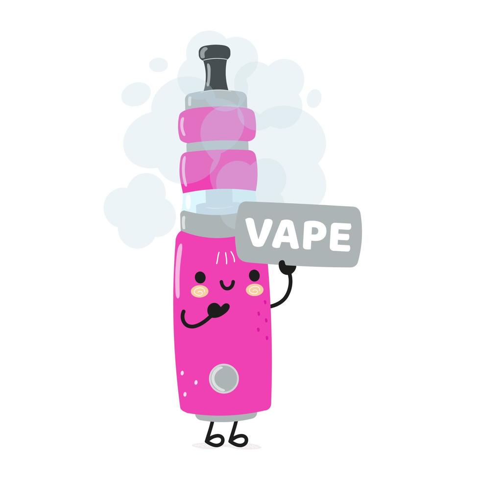 lindo y divertido personaje de póster de vape. ilustración de personaje kawaii de dibujos animados dibujados a mano vectorial. fondo blanco aislado. cartel de vape vector