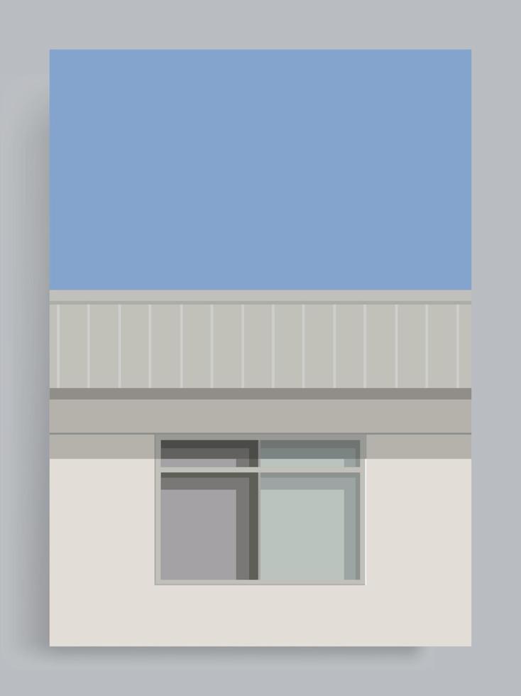 Simple Minimalist Architecture Vector Cover Background. Japanese urban house window with blue sky background. Buildings, Suburb, City. Suitable for posters, book covers, brochures, magazines, flyers.