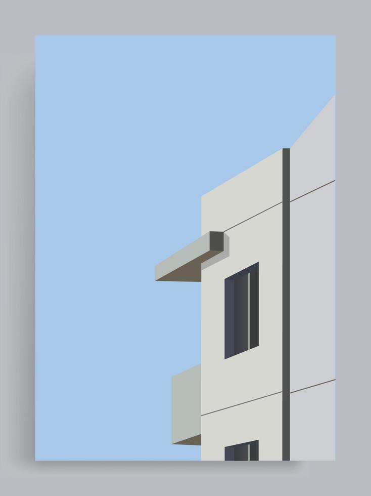 Simple Minimalist Architecture Vector Cover Background. Japanese Suburban House Balcony. Buildings, houses, Suburb, City. Suitable for posters, book covers, brochures, magazines, flyers, booklets.