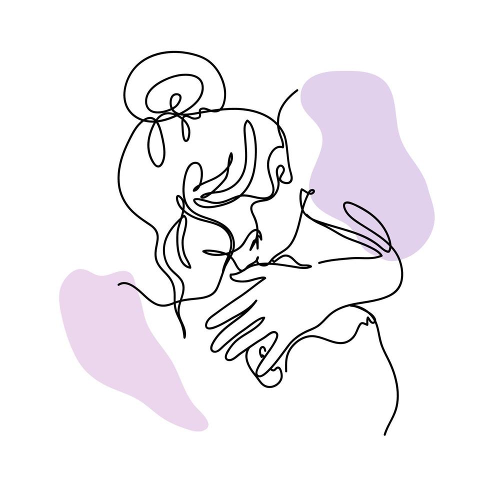 Lovers. Kissing couple. Vector illustration of a single continuous line in the style of minimalism. Love in one line.