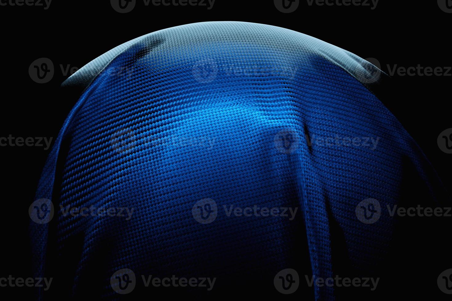 3d illustration of a ball  under a blue piece of fabric on a black  background. Geometry pattern. photo