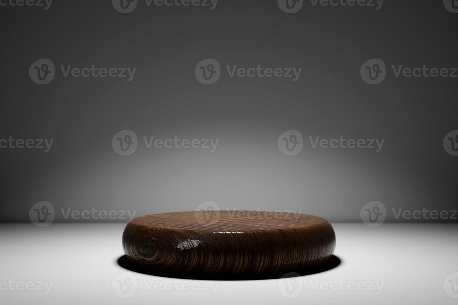 3d illustration  wooden minimal scene  on the  gray background. Brown  podium on a monochrome background. Product presentation, mockup, cosmetic product display, podium, pedestal photo