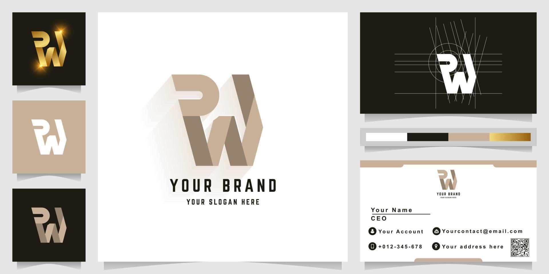Letter W or PW monogram logo with business card design vector