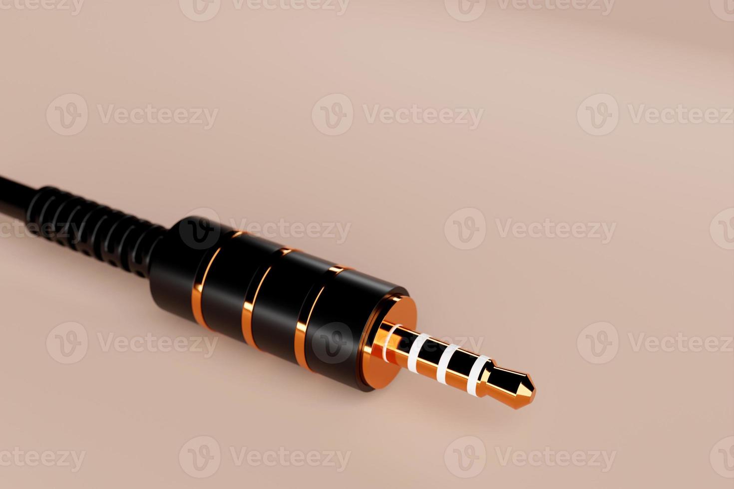 close up of the black audio mini plug on beige  isolated background . 3D illustration. photo