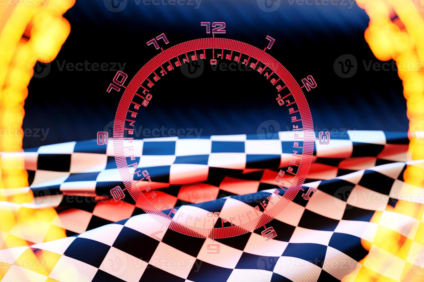 Stopwatch in realistic style on chekered race flag. Classic  stopwatch. 3S illustration photo