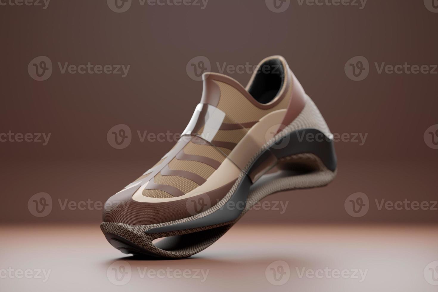 3d illustration of sneakers with bright gradient holographic print. Stylish concept of stylish and trendy sneakers photo