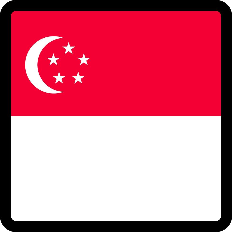 bandera de singapur en forma de cuadrado con contorno contrastante, señal de comunicación en medios sociales, patriotismo, un botón para cambiar el idioma en el sitio, un icono. vector