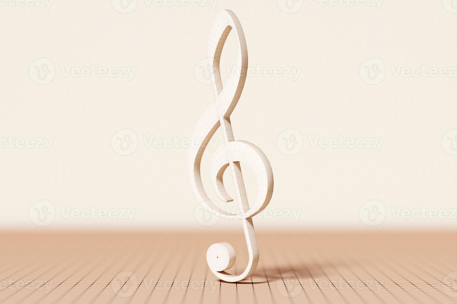 Realistic beige metal treble clef on a monochrome  background. 3d golden musical symbol - decoration elements for design. photo