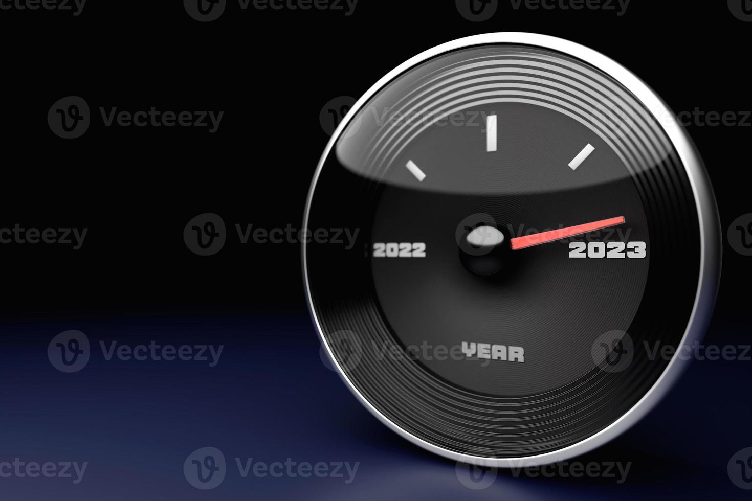 3D illustration close up black speedometer with cutoffs 2022,2023 and calendar months. photo