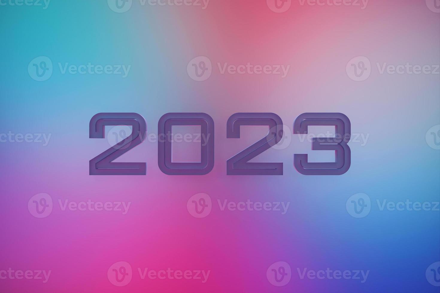 3D illustration inscription 2023 on a blue and pink  background. Changeability of years. Illustration of the symbol of the new year. photo