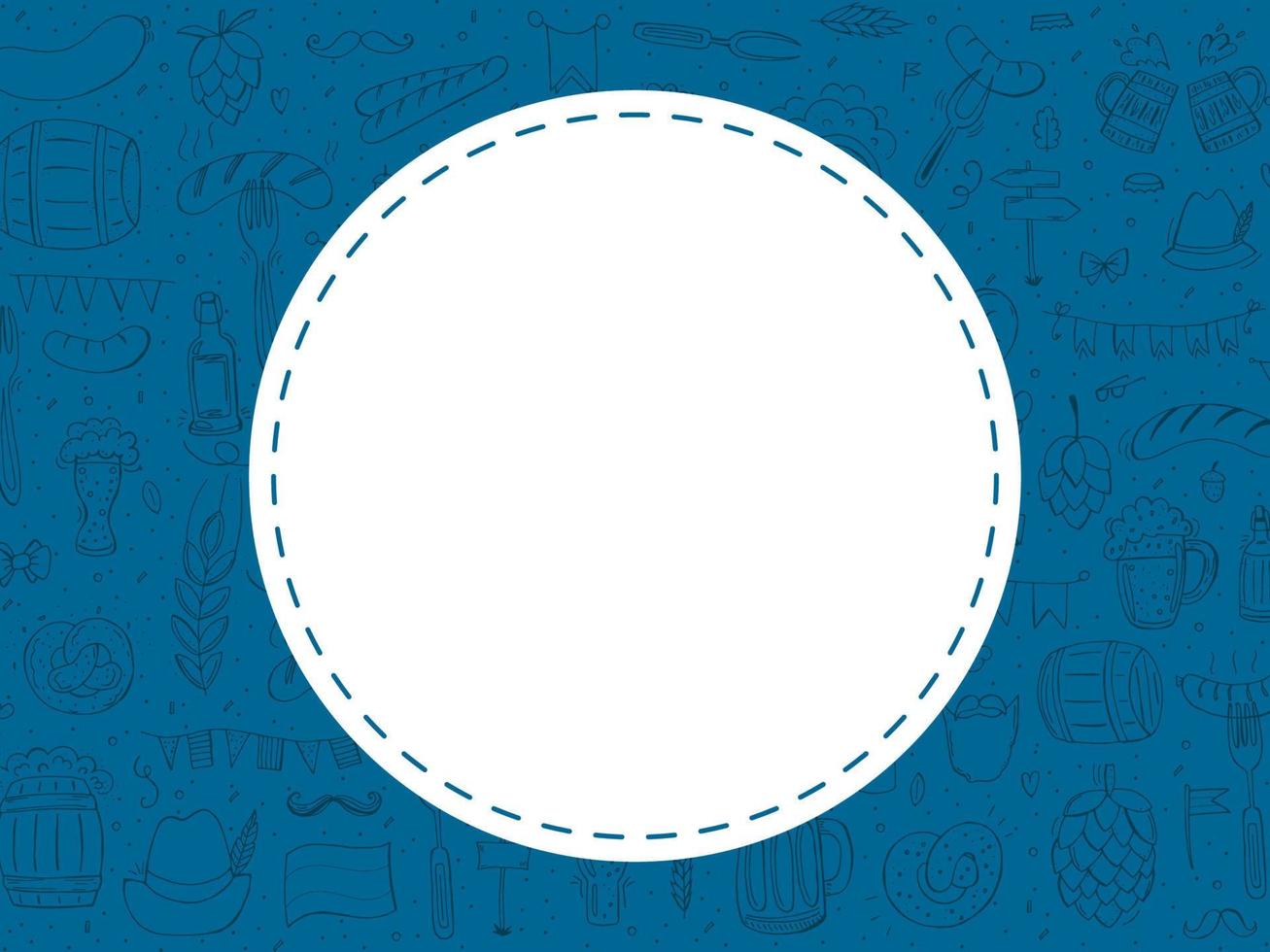 Oktoberfest 2022 - Beer Festival. Hand-drawn Doodle elements. German Traditional holiday. Round emblem with a pattern of outline elements. vector