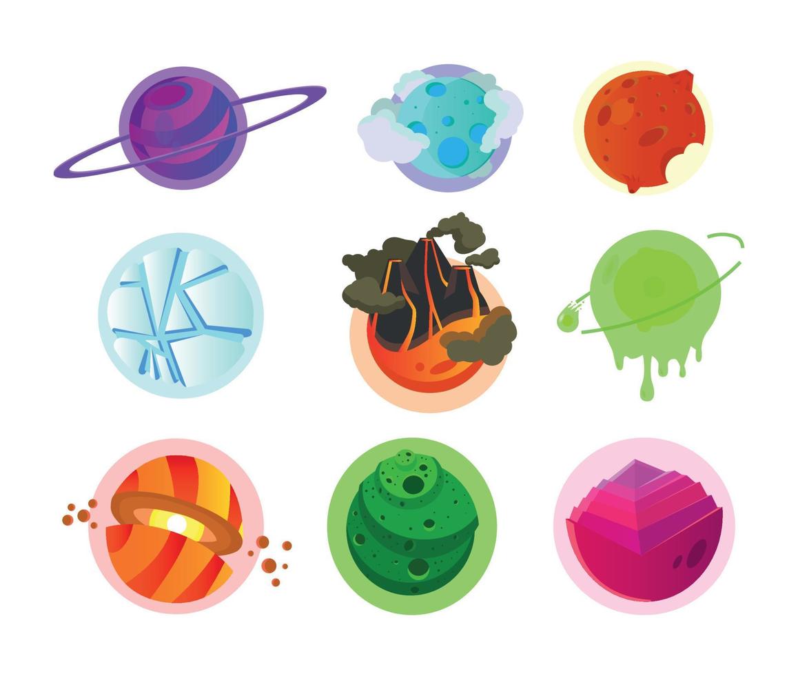 conjunto de planetas de fantasía vector