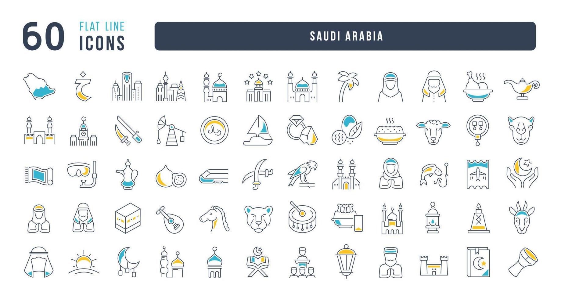 Set of linear icons of Saudi Arabia vector