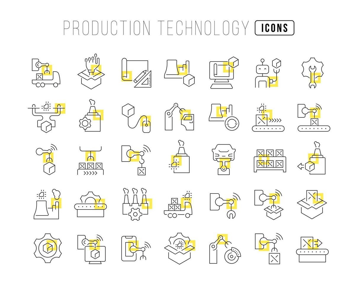 Set of linear icons of Production Technology vector