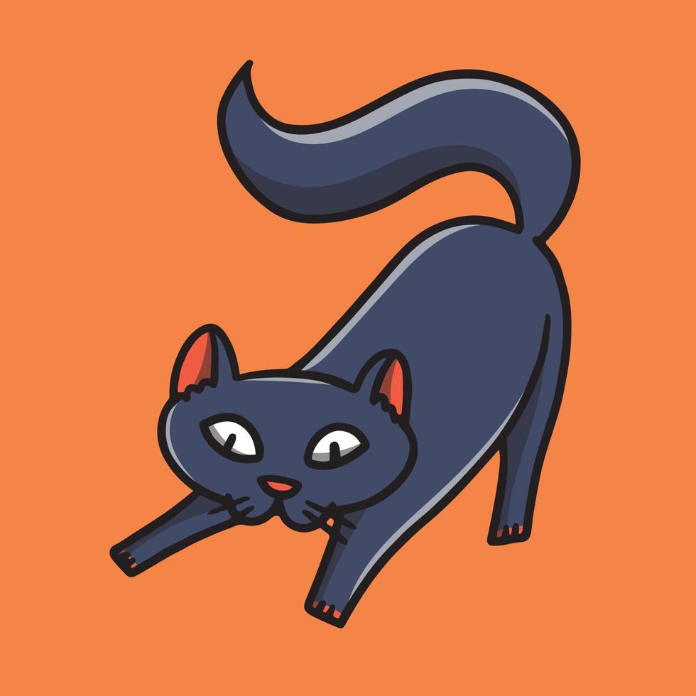 dibujado a mano lindo gato estiramiento ilustración vector