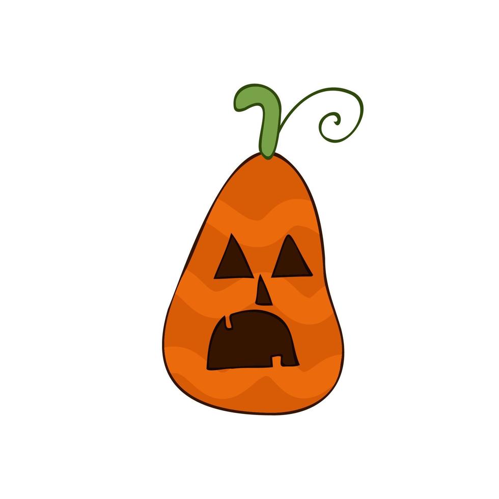 Halloween 2022 - October 31. A traditional holiday, the eve of All Saints Day, All Hallows Eve. Trick or treat. Vector illustration in hand-drawn doodle style. Pumpkin with its eyes and mouth cut out.