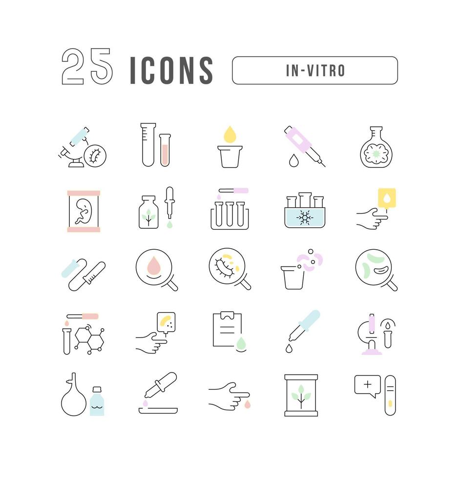 conjunto de iconos lineales de in vitro vector