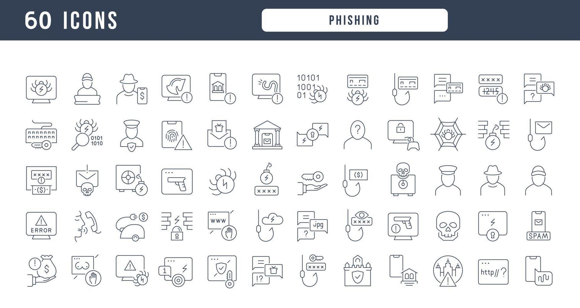 Set of linear icons of Phishing vector