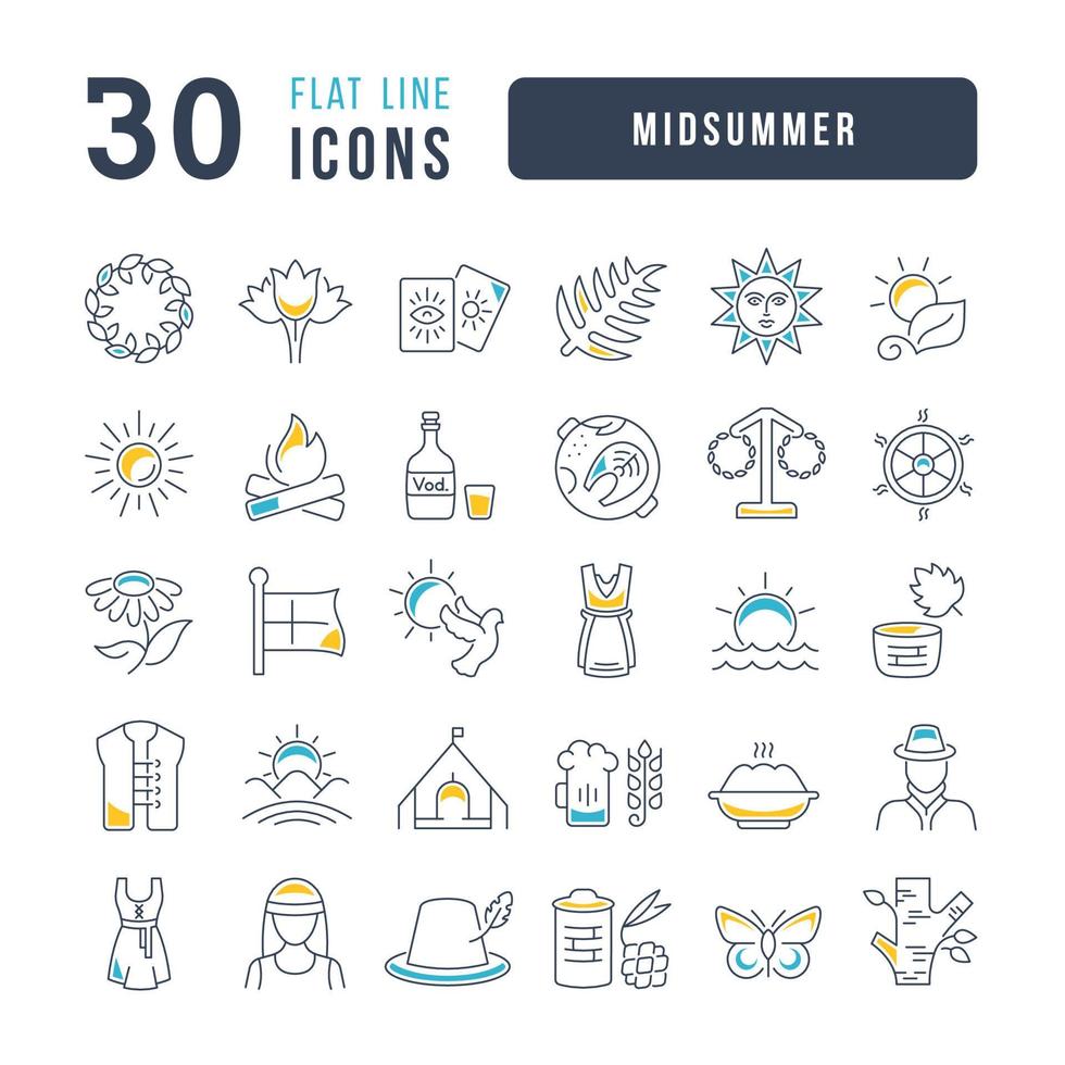 Set of linear icons of Midsummer vector