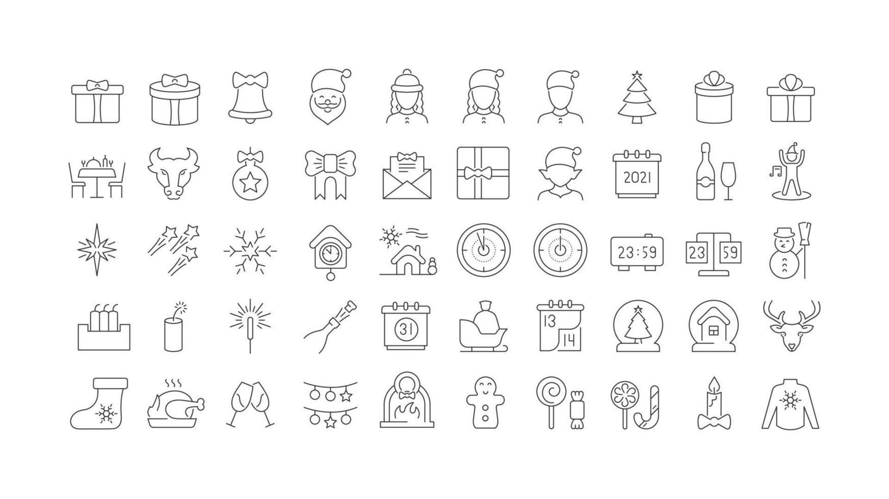 Set of linear icons of New Year vector