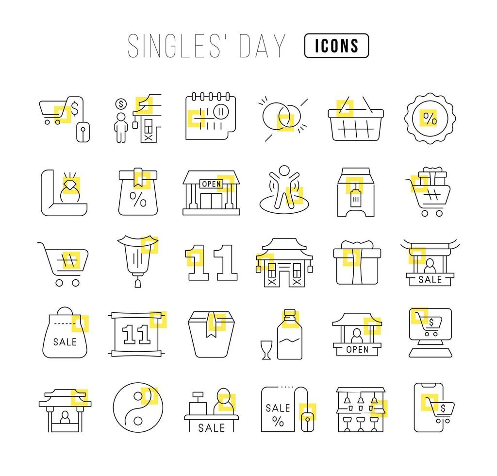 Set of linear icons of Singles Day vector