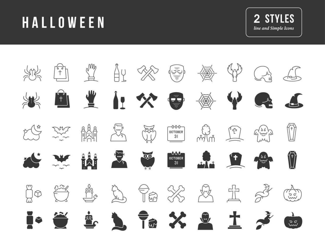 Set of simple icons of Halloween vector