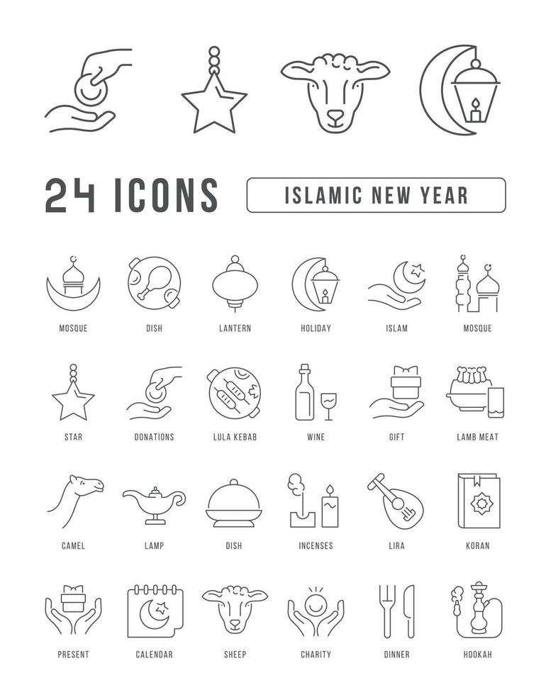 Vector Line Icons of Islamic New Year