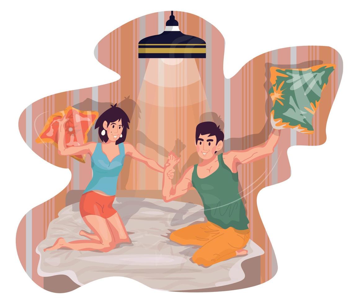 Couple Play With Pillows vector