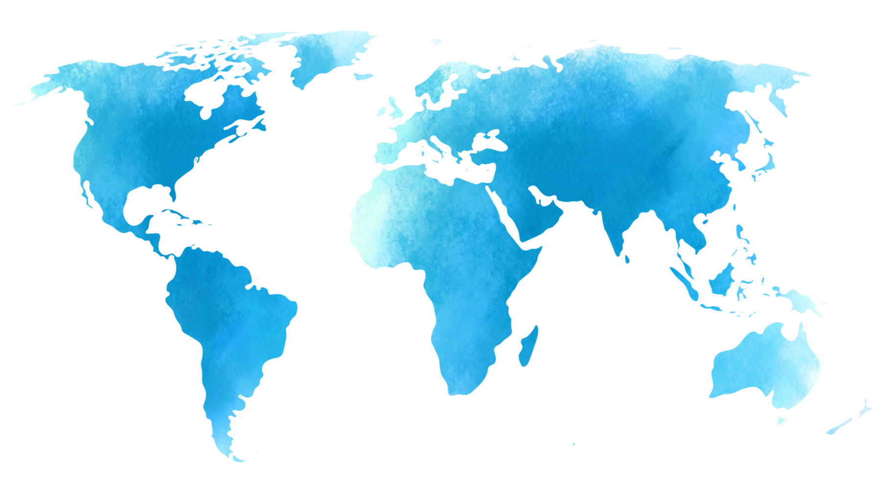 Colorful watercolor World map on transparent background. png