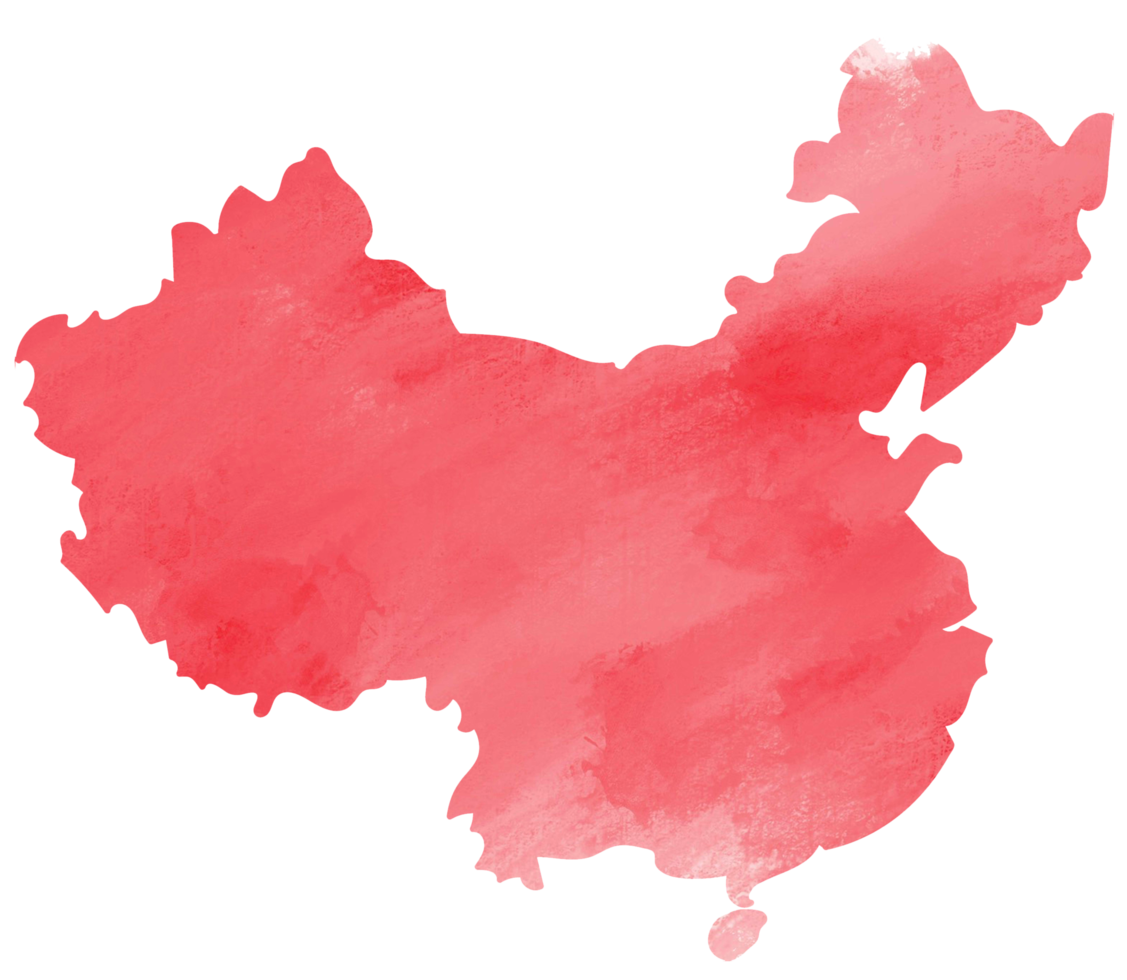 Colorful water color China map on canvas background. png