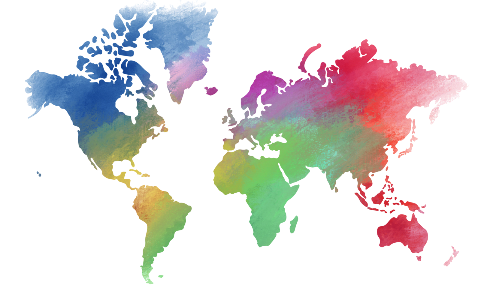 Colorful water color World map on canvas background. png