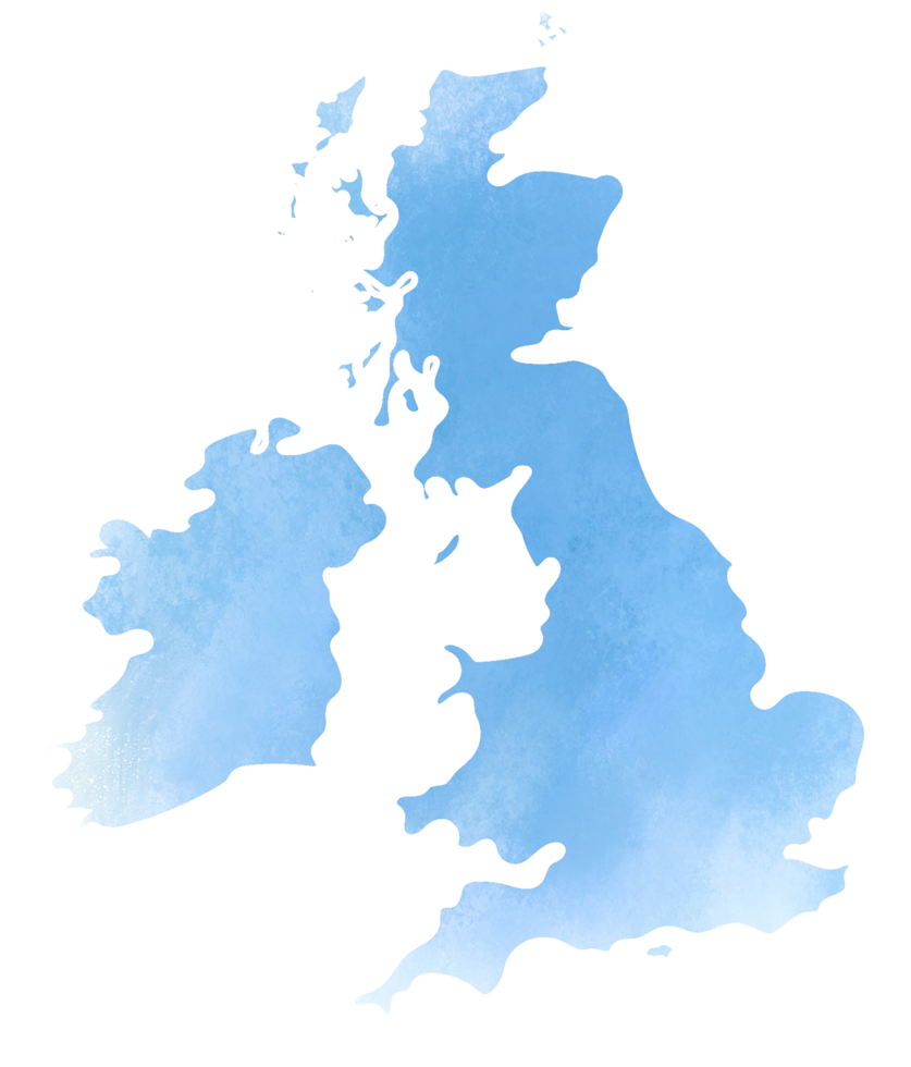 Colorful watercolor United Kingdom map on transparent background. png
