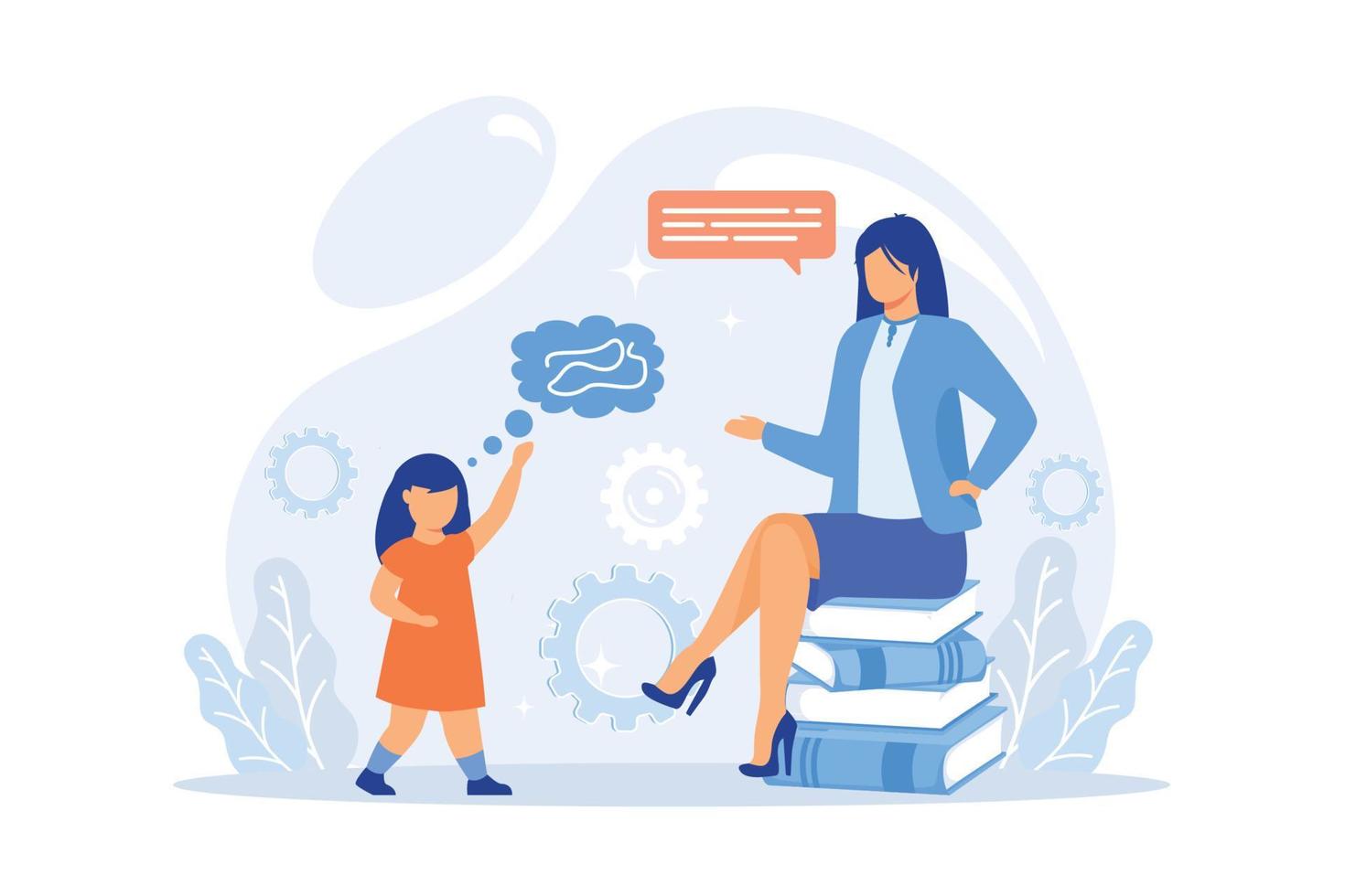 Speech-language pathologist. Basic language skills. Articulation problem. Speech therapy, language therapy, improve language development concept. VECTOR ILLUSTRATION