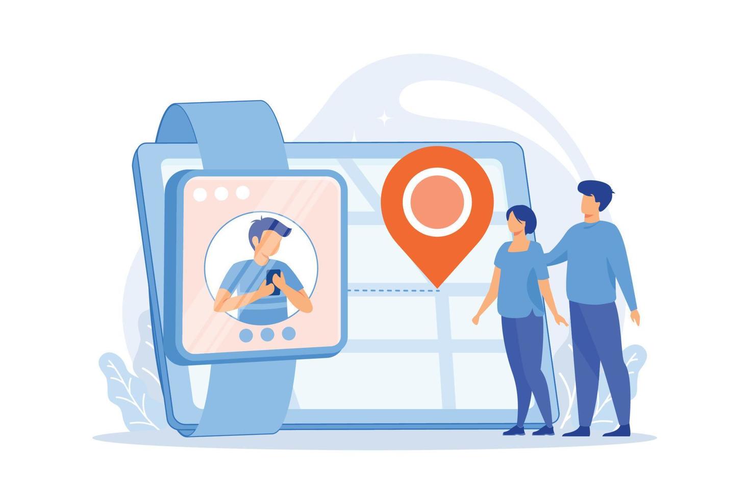 Parents looking at child location on tablet and GPS traking watch. GPS kids tracker kids tracking and parental control concept on white background. vector illustration 10171237 Vector Art at Vecteezy