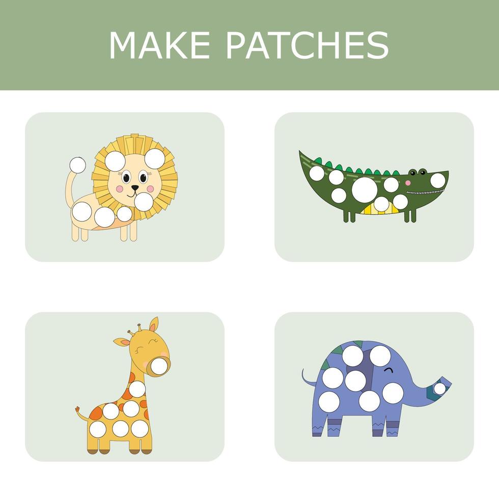 Make a patch out of paper or plasticine, a game for children, the development of fine motor skills. Worksheet for printing. Educational game for children. vector