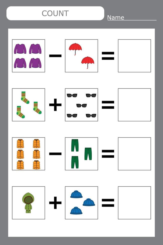 Educational game for children, kids. . Game learning math, counting game. Vector illustration for print, page