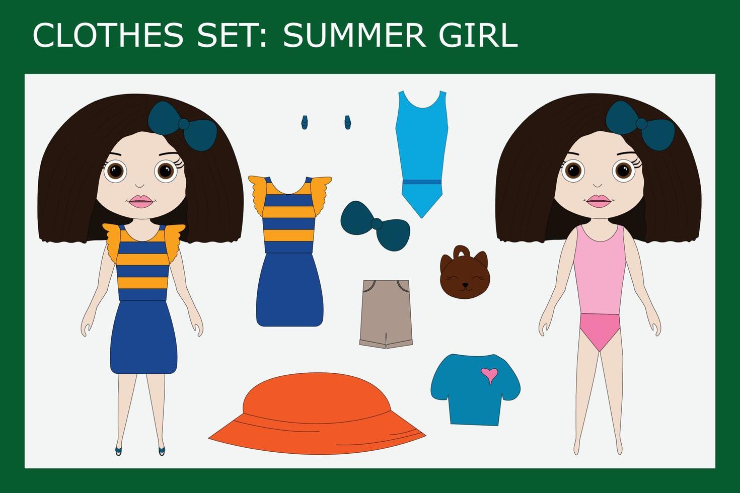 A set of clothes for a little beautiful girl for the summer vector