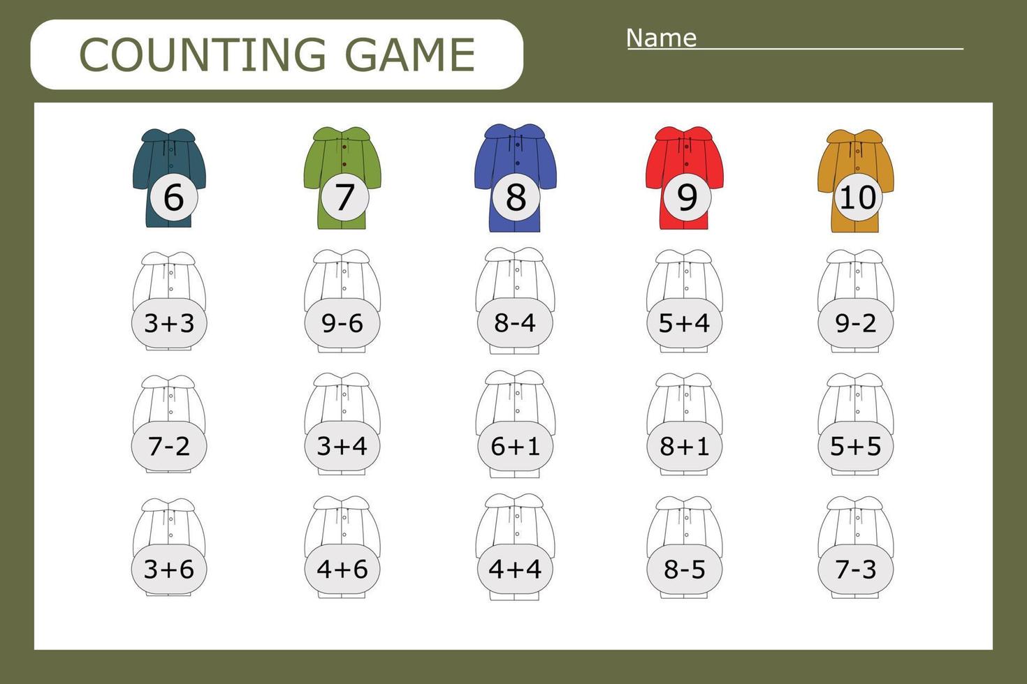 Educational game for children, kids. . Game learning math, counting game. Vector illustration for print, page
