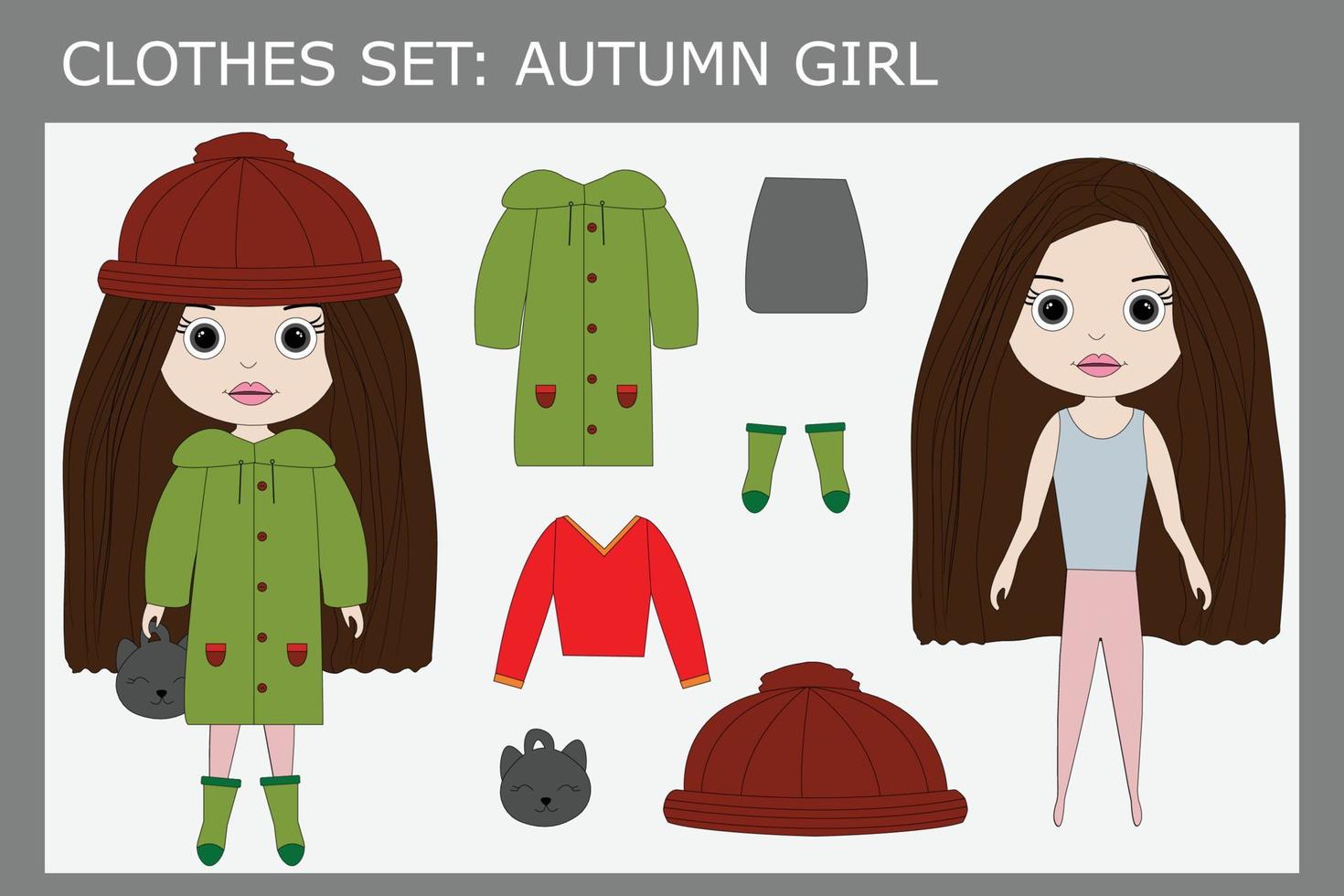 un conjunto de ropa para una niña hermosa en otoño vector