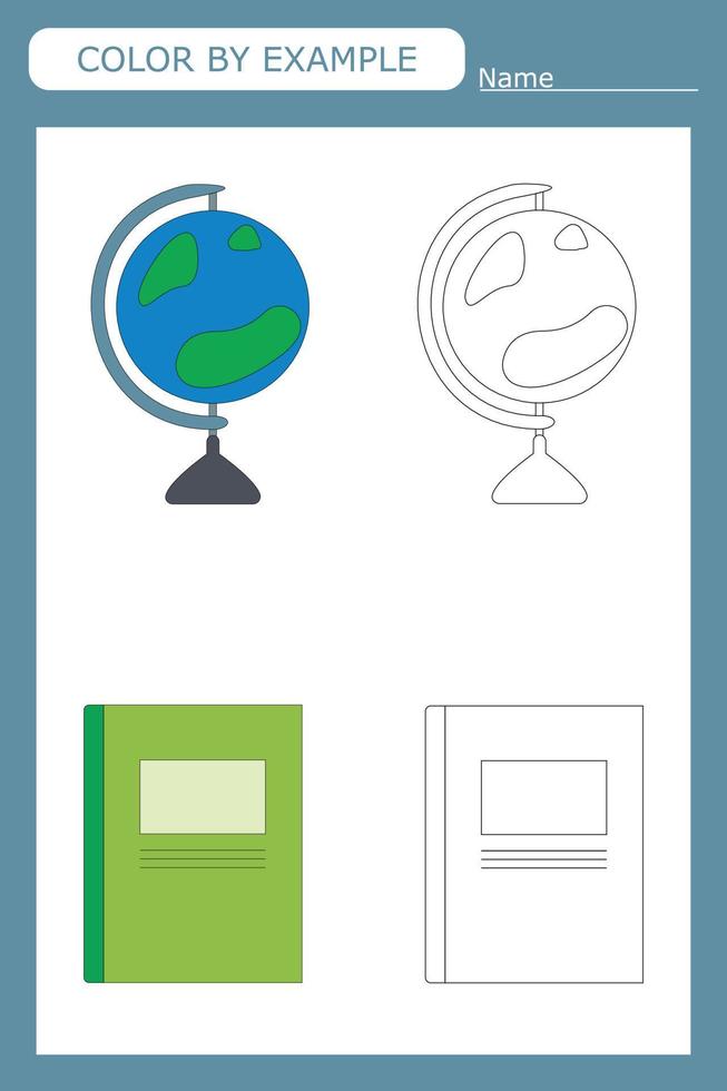Coloring book of a notebook and globe. Educational creative games for preschool children vector